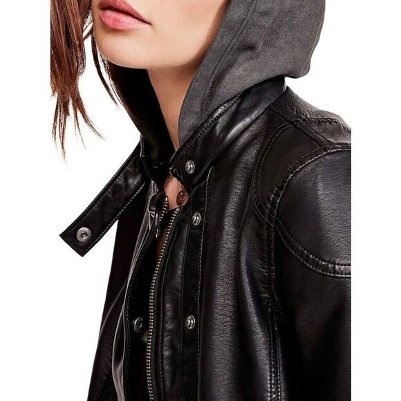 NEW WE THE FREE by Free People Women’s Small New Dawn Vegan Faux Leather Black M - Picture 4 of 9